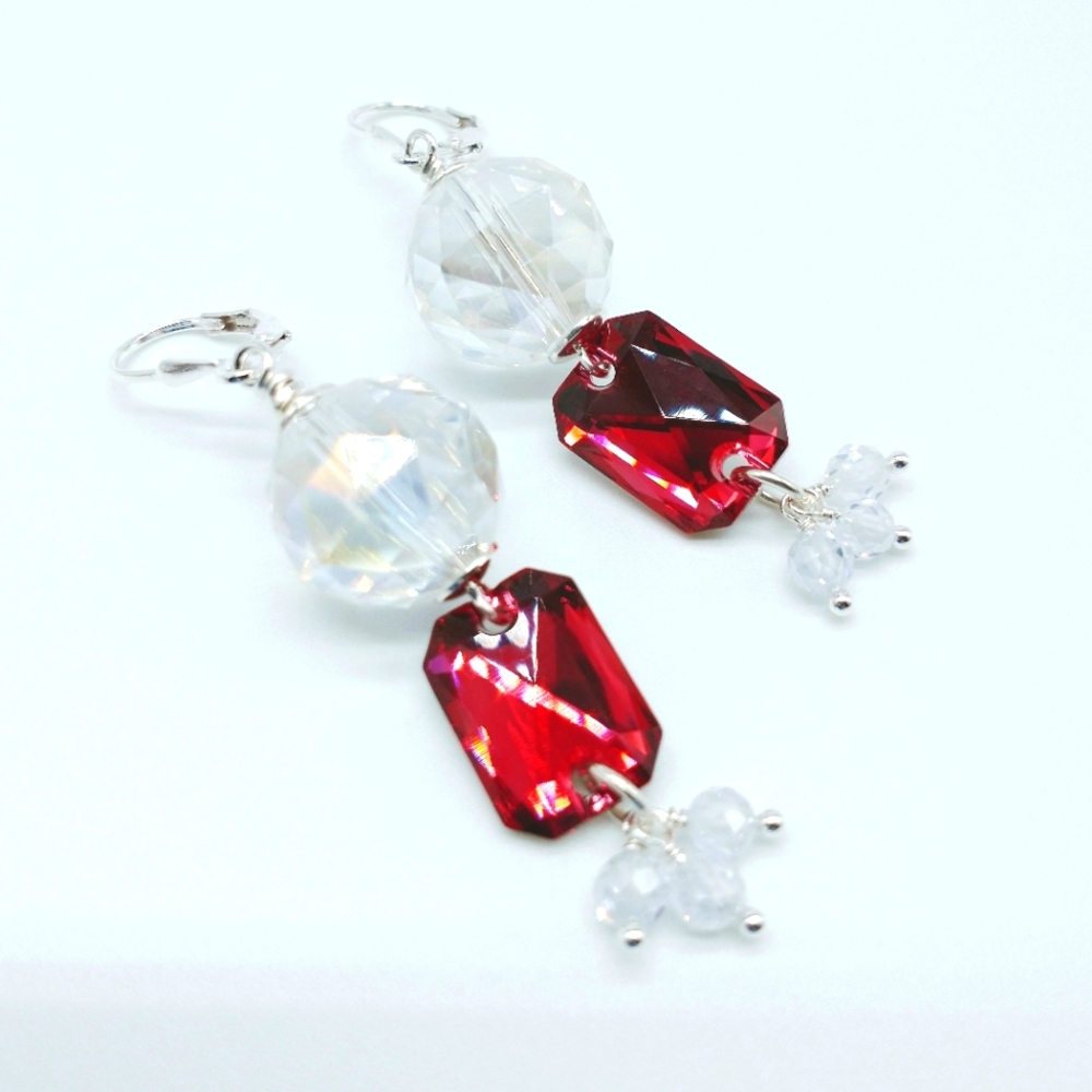 Scarlet Red Swarovski Crystal Ball Drop Earrings